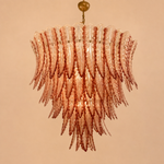 Roselle Plume Amber and Clear Glass Cascade Chandelier