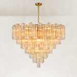 Round Tiered Glass Chandelier illuminated