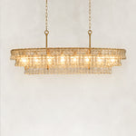 Linear clear glass chandelier detail.