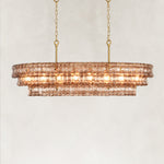Linear amber glass chandelier detail.