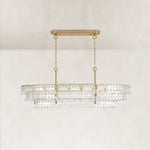 Linear clear glass chandelier detail.