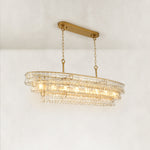 Linear clear glass chandelier detail.