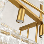 Linear clear glass chandelier detail.