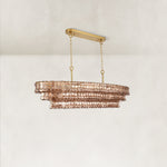 Linear amber glass chandelier detail.