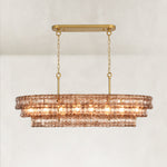Linear amber glass chandelier detail.