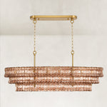 Linear amber glass chandelier detail.