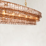 Linear amber glass chandelier detail.