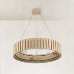 Slatted Wood-Grain Ring Chandelier in 24 in / 61 cm - material detail