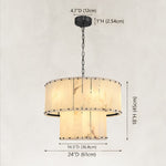 Two-tier panel chandelier, black 24-inch two-tier dimension diagram.