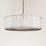Single-tier panel chandelier, black complete fixture unlit.