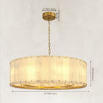 Single-tier panel chandelier, brass-tone 32-inch dimension diagram.