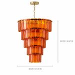 Solenne Ember Amber Tiered Glass Chandelier dimension and specification diagram