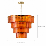 Solenne Ember Amber Tiered Glass Chandelier dimension and specification diagram