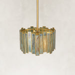 Stained Glass Drum Pendant Light 12.5" in Aged brass, construction detail