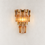 Amber crystal wall sconce with Brass-finish hardware, shown as a complete fixture