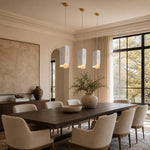 Tapered White Marble Blade Pendant installed above a dining table