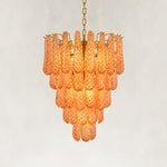 Amber textured glass cascade chandelier with brass-finish hardware