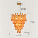Dimension diagram for the Amber glass chandelier, showing body, chain and canopy measurements