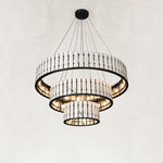 Three-Tier Marble Ring Chandelier 49.2" in Black metal finish, shown as a complete fixture