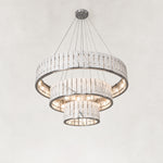 Three-Tier Marble Ring Chandelier 49.2" in Chrome metal finish, shown as a complete fixture