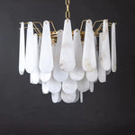 Front of the chandelier's overlapping alabaster panels.
