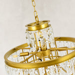 Tiered crystal drum chandelier, upper cage and open frame from above.