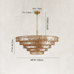 Tiered Fluted Glass Chandelier in Amber Glass - dimension diagram