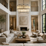 Tiered Fluted Glass Rod Drum Chandelier in Matte Black - interior setting