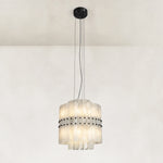 Tiered Marble Cylinder Chandelier 25.6" in Black metal finish, shown as a complete fixture