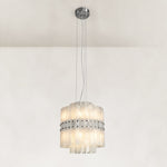 Tiered Marble Cylinder Chandelier 25.6" in Chrome metal finish, shown as a complete fixture