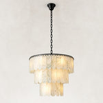 Tiered Marble Drum Pendant 33.5" in Black metal finish, shown as a complete fixture