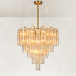 Illuminated tiered tubular glass chandelier