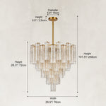 Dimensions of the 29.9-inch tiered tubular glass chandelier