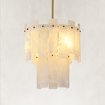 Illuminated two-tier alabaster panel pendant with brass-finish fittings