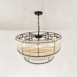 Black two-tier chandelier with vertical glass rods.