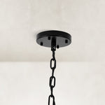 Black chandelier ceiling canopy and chain.