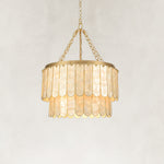 Two-Tier Mother-of-Pearl Chandelier 20.4" in Aged brass, complete fixture close view