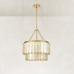 Two-Tier Mother-of-Pearl Chandelier 20.4" in Aged brass, complete fixture light off
