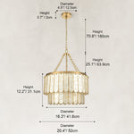 Two-Tier Mother-of-Pearl Chandelier 20.4" in Aged brass, dimension guide