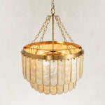 Two-Tier Mother-of-Pearl Chandelier 20.4" in Aged brass, construction detail