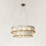 Two-Tier White Marble Drum Chandelier 33.5