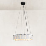 Two-Tier White Marble Ring Chandelier 31.5" in Black metal finish, shown as a complete fixture