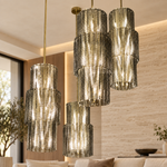 Valence Column Ribbed Glass Chandelier, complete fixture