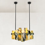 Variegated Marble Blade Chandelier 31.5" in Black metal finish, shown as a complete fixture