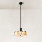 Veined Marble Drum Pendant 23.6" in Black metal finish, shown as a complete fixture