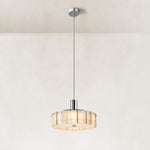 Veined Marble Drum Pendant 23.6" in Chrome metal finish, shown as a complete fixture