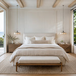 Veined Marble Drum Pendant displayed in a bedroom interior
