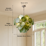 Verdelle Mosaic Green Glass Disc Chandelier dimension and specification diagram