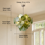 Verdelle Mosaic Green Glass Disc Chandelier dimension and specification diagram
