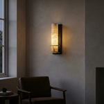 Framed Slab Vertical Column Alabaster Wall Sconce by Dalmivik, complete fixture view